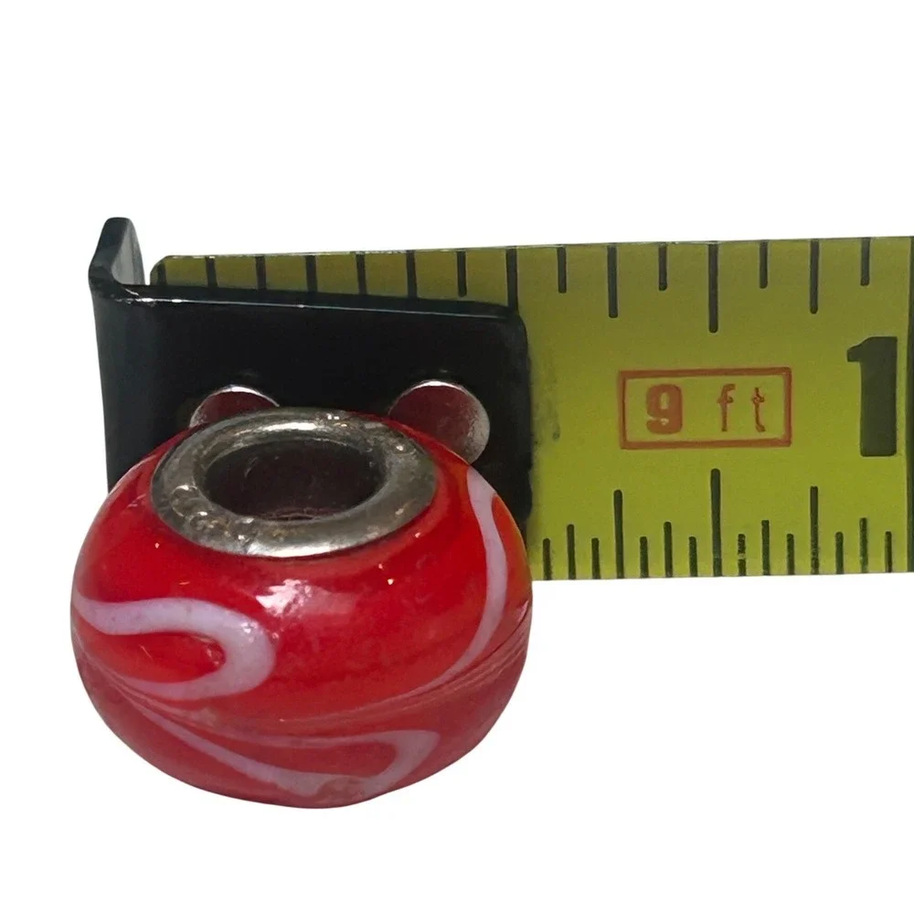 Red Murano Glass Swirl Charm Bead 925 Sterling Silver Core European Bracelet New